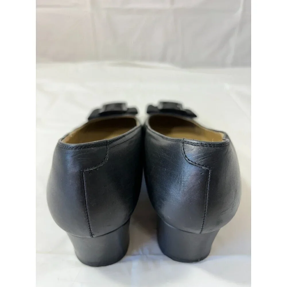 Yves Saint Laurent Black square bow Leather loafer Heels Buckle Size 5.5